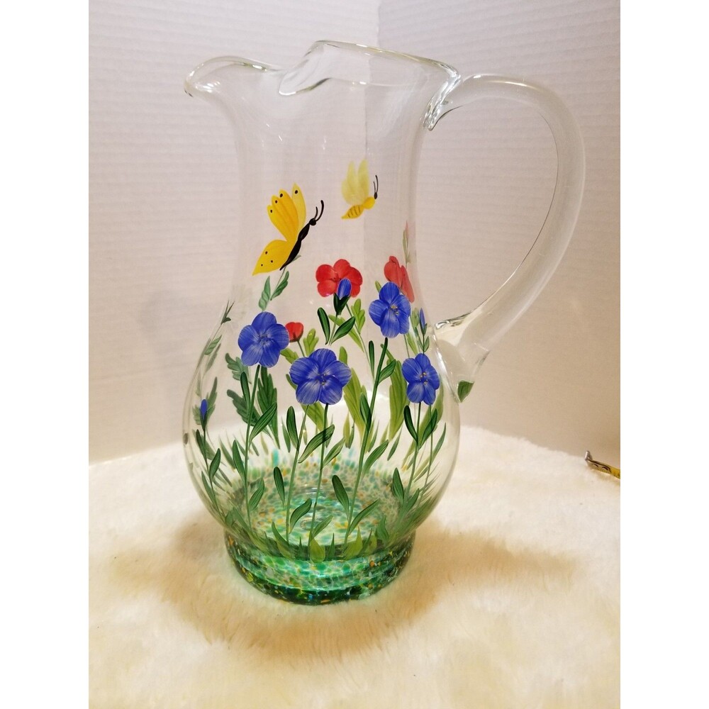 Romania Floral Pitcher, Butterflys, Blues & Red Flowers